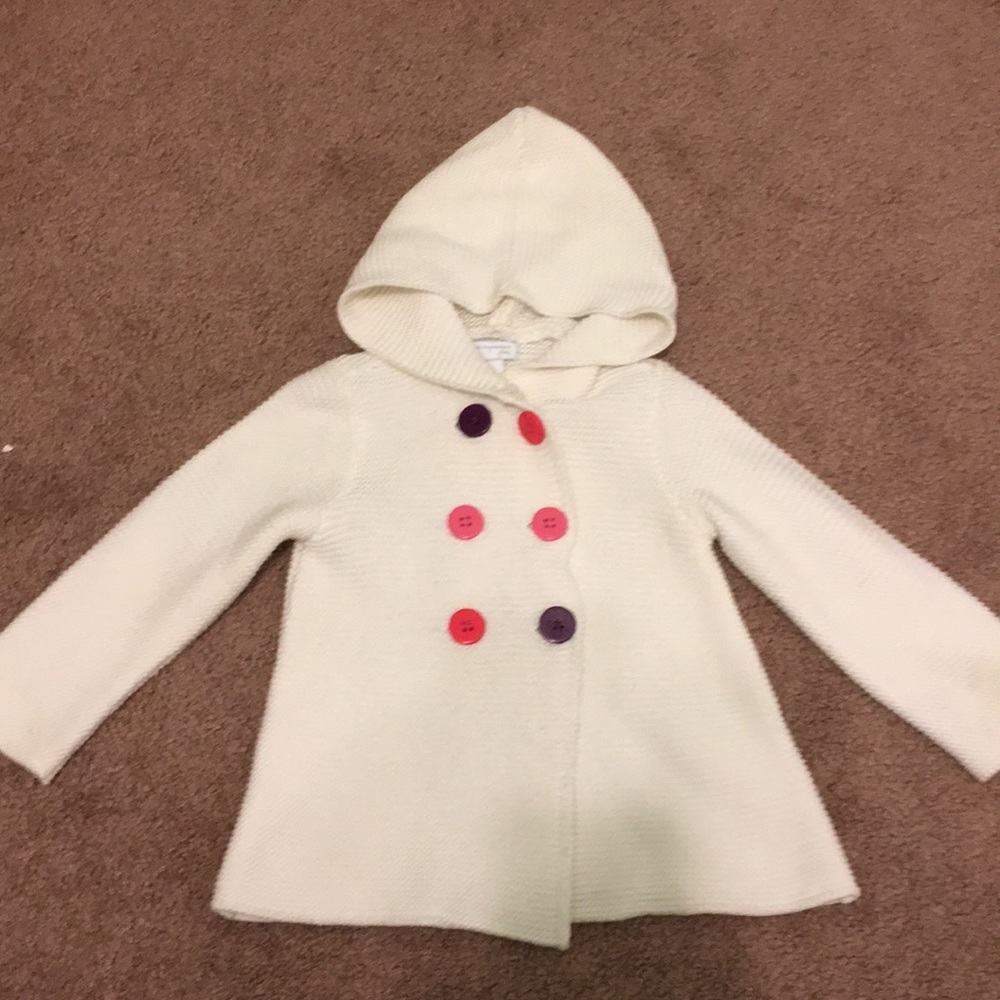 White knitted, hooded jacket, size 18 months